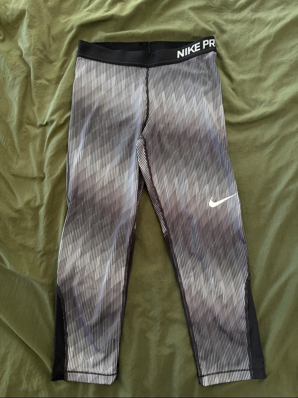Nike Girls Black & White Striped Performance Leggings